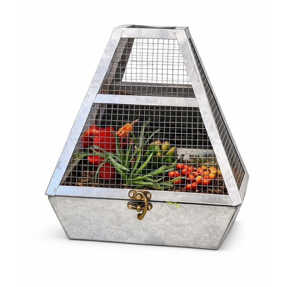 Metal Pyramid Terrarium galvanized wire mesh faux succulent planter decorative